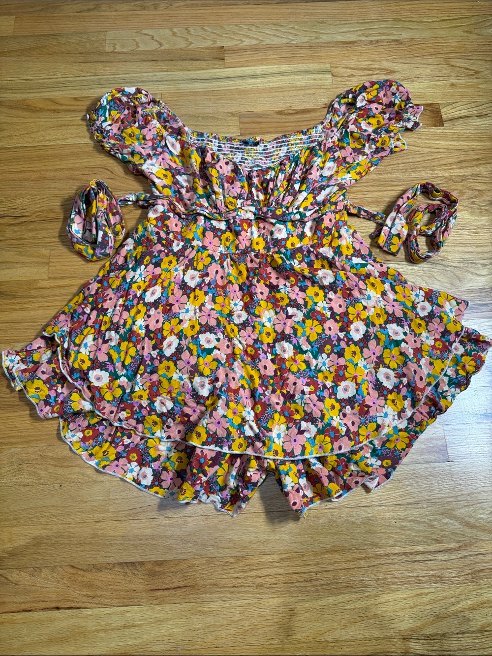 Rue21 Floral Orange Yellow Green  Ruffle Romper